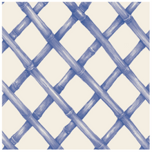 Load image into Gallery viewer, cream white napkin with blue bamboo latis design
