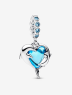 PANDORA Blue Murano Glass Dolphins Dangle Charm