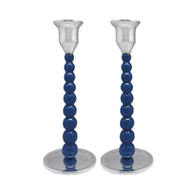 Load image into Gallery viewer, Mariposa Blue Pearled Medium Candlestick Set
