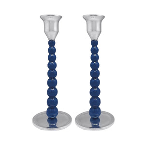 Mariposa Blue Pearled Medium Candlestick Set