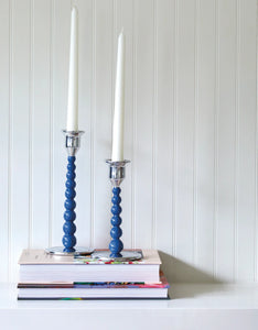 Mariposa Blue Pearled Medium Candlestick Set