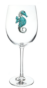 Blue Seahorse Jeweled Stemmed Glass