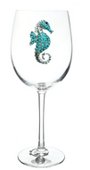 Blue Seahorse Jeweled Stemmed Glass