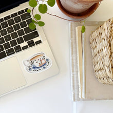 Load image into Gallery viewer, Blue Teacup Sticker on a computer
