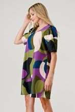 Load image into Gallery viewer, Brandy Short Puff Sleeve Shift Dress - Geometric Olive Print

