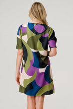 Load image into Gallery viewer, Brandy Short Puff Sleeve Shift Dress - Geometric Olive Print
