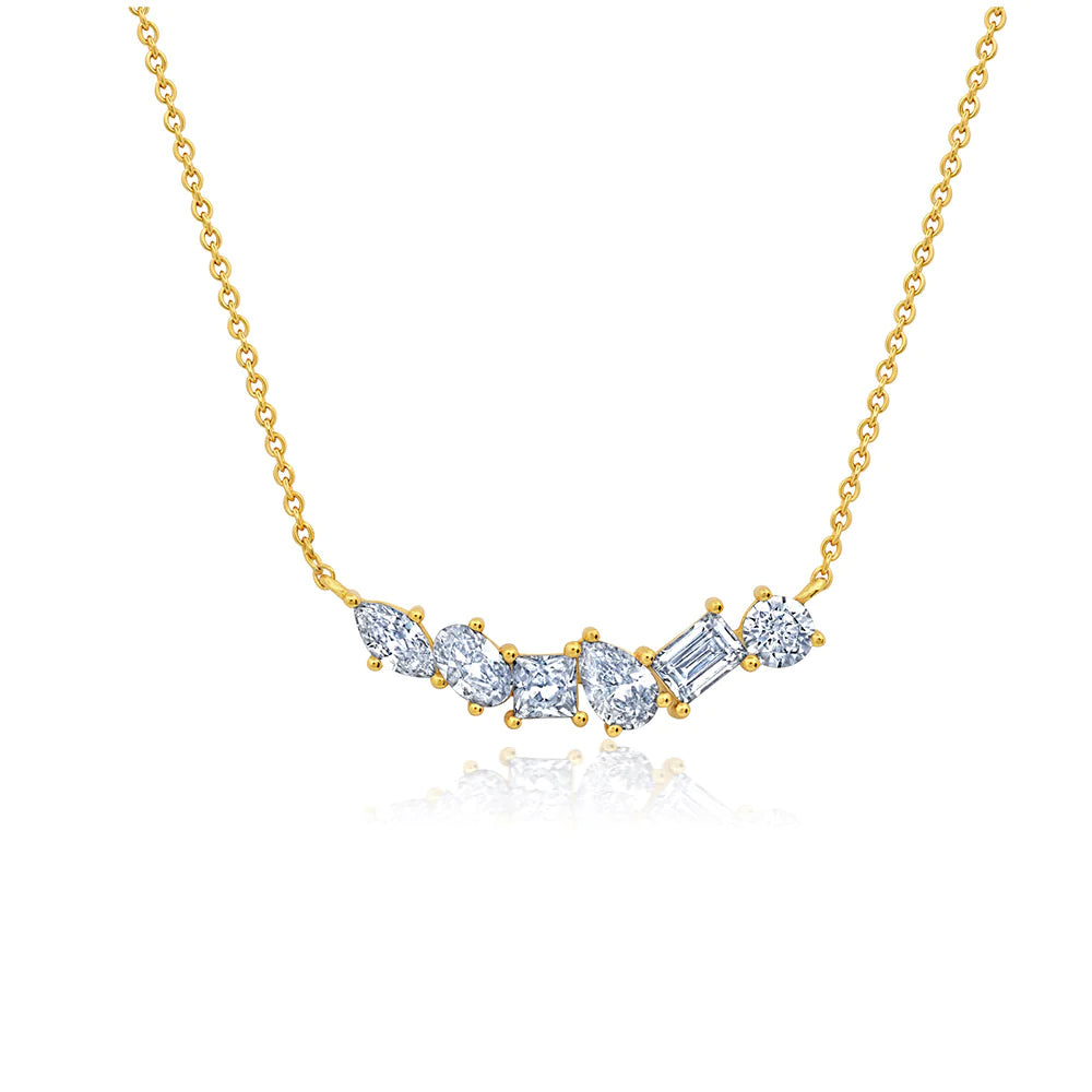 Multicut 6 Stone Bar 16'' Extending Necklace Finished in 18kt Yellow Gold