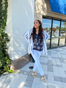 Allegra Linen Striped Casual Blazer Jacket - One Size
