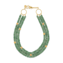 Load image into Gallery viewer, Triple strand necklace of green jade and gold accents 
