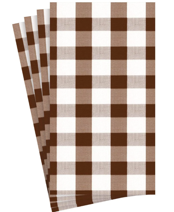 Caspari Gingham Paper Guest Towel Napkins in Chocolate - 15 Per Package