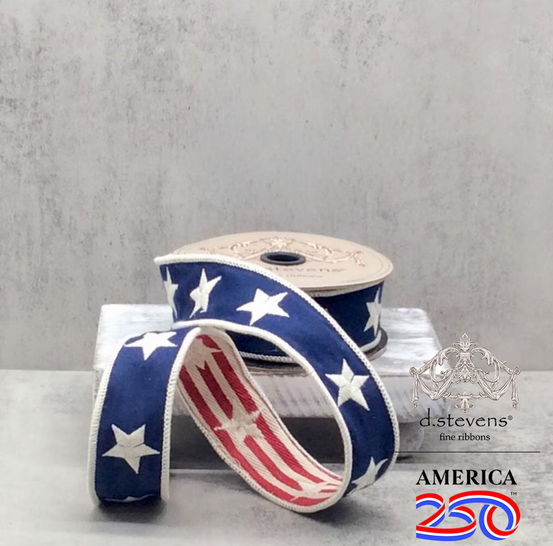 250 Ribbon Celebrating America 250 Canvas Double Sided Embroidery Stars Ribbon ...