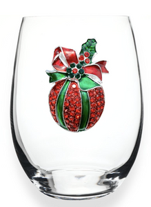 Christmas Ornament Jeweled Stemless Glass