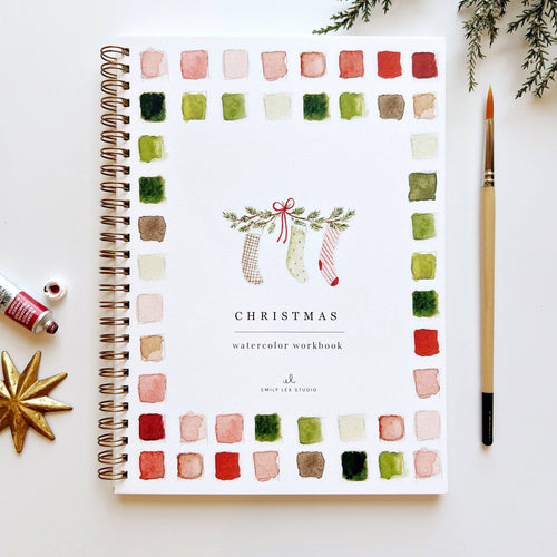 Christmas Watercolor Workbook with Christmas stockings