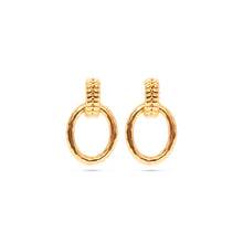 Load image into Gallery viewer, gold earring with a single hoop connected to the post back
