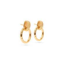 Load image into Gallery viewer, gold earring with a single hoop connected to the post back
