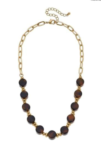 Collins Resin Beaded & Chain Link Necklace - Tortoise
