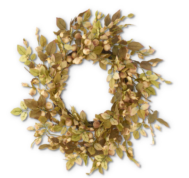 Cream Berry Wreath w/ Olive Green Leaves - 28