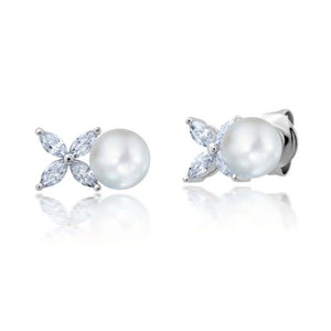 Crislu XOXO White Pearl Earrings Finished in Pure Platinum