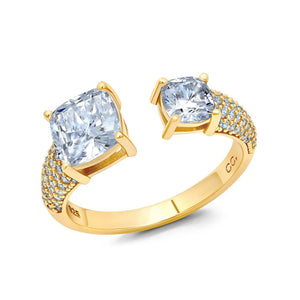 Crislu Cushion & Pave Open Ring  Finished In 18kt Yellow Gold