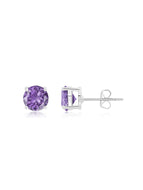 Crislu February Birthstone Amethyst Stud Earrings Finished in Pure Platinum