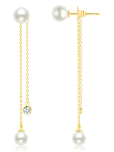 Crislu Genuine Pearl and CZ Bezel Set Drop Earrings Finished In 18kt Yellow Gold