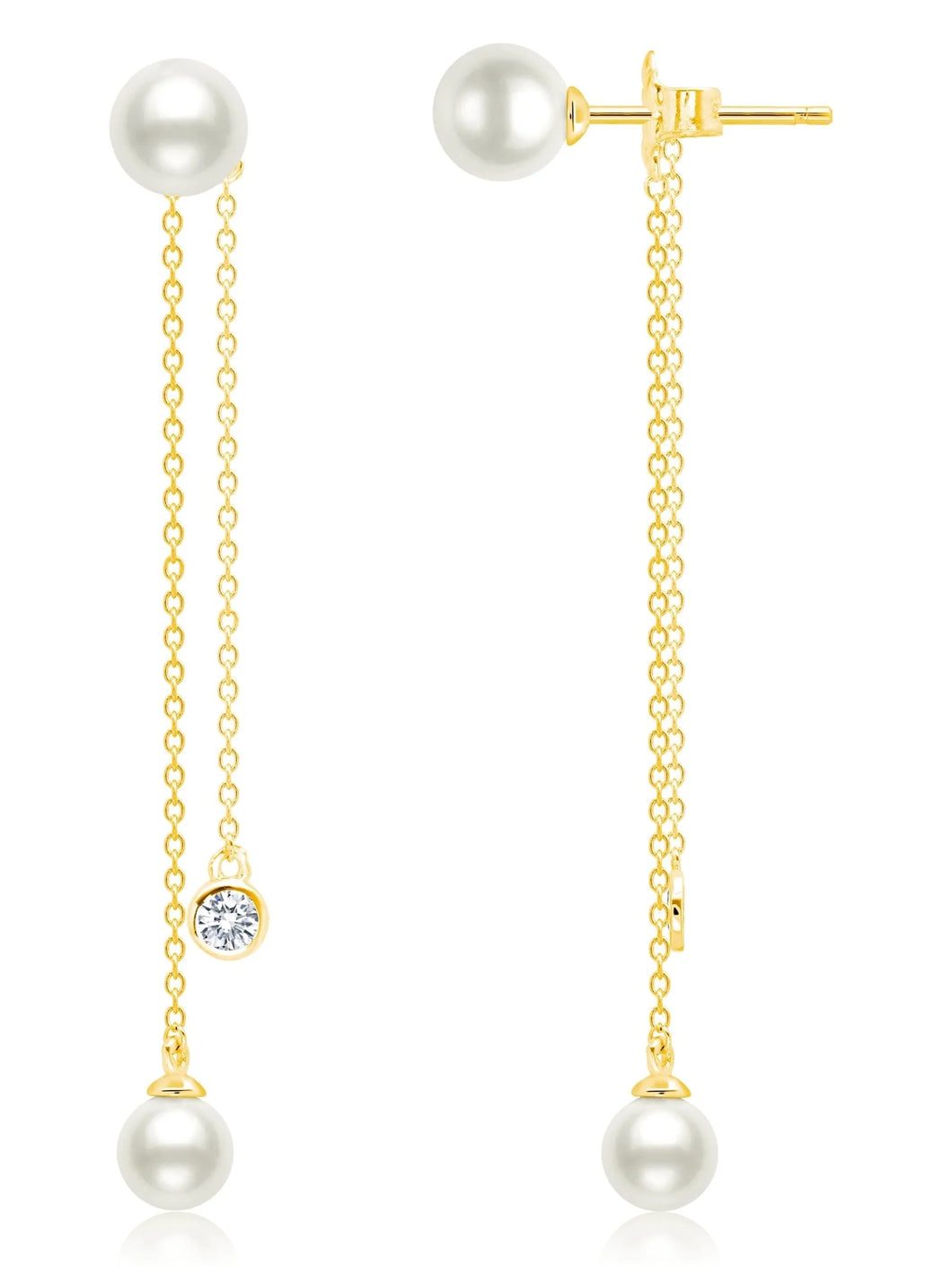 Crislu Genuine Pearl and CZ Bezel Set Drop Earrings Finished In 18kt Yellow Gold