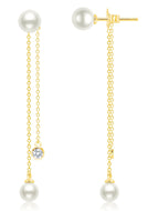 Crislu Genuine Pearl and CZ Bezel Set Drop Earrings Finished In 18kt Yellow Gold