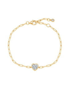 Crislu Heart Shaped Bezel Set Paperclip Chain Bracelet Finished in 18KT Yellow Gold