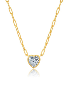 Crislu Heart Shaped Bezel Set Paperclip Necklace Finished in 18kt Yellow Gold