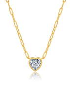 Crislu Heart Shaped Bezel Set Paperclip Necklace Finished in 18kt Yellow Gold