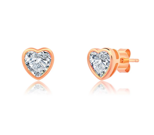 Crislu Heart Shaped Bezel Set Stud Earring Finished in 18kt Rose Gold