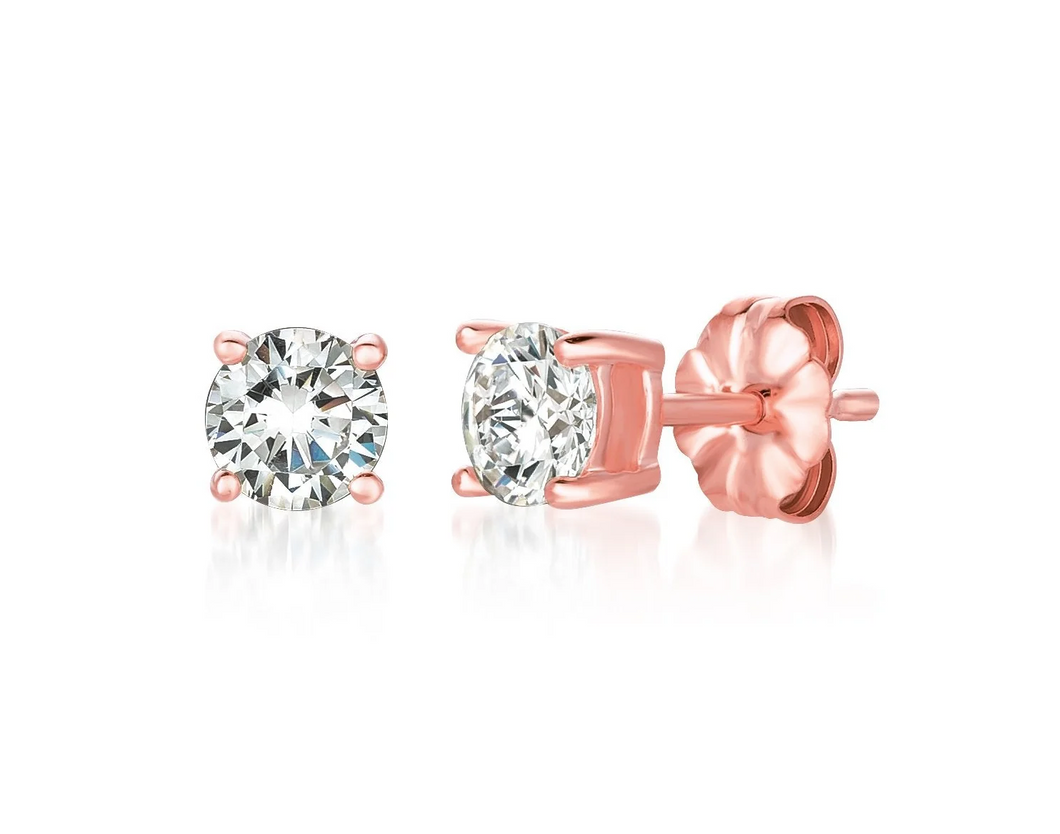 Crislu Round Solitaire Brilliant Stud Earrings Finished in 18kt Rose Gold - 1 cttw
