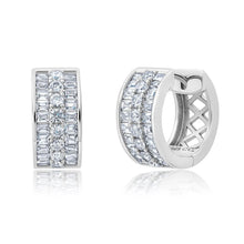 Load image into Gallery viewer, Crislu Baguette &amp; Round Huggie Earrings Finished in Pure Platinum
