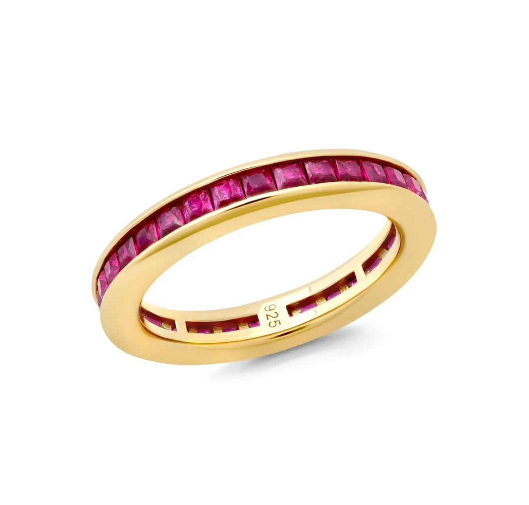 Crislu Princess Cut Ruby Color Eternity Band Ring