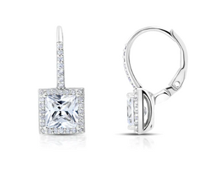 Crislu Square Cut Halo Leverback Earrings Finished in Pure Platinum