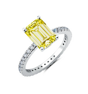 Crislu Step-Cut Emerald Canary Ring w/ Pave Band