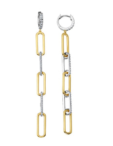 Crislu Two Tone Huggie Open Link Earrings Finished in Pure Platinum & 18kt Yellow Gold