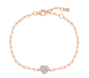 Crislu Heart Shaped Bezel Set Paperclip Chain Bracelet Finished in 18kt Rose Gold