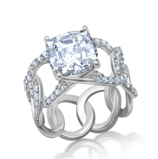 Crislu Eternity Pave/Cushion Cocktail Ring Finished in Pure Platinum