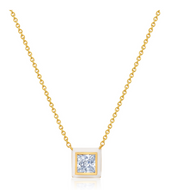 Crislu Gold Glaze White Enamel Square Solitaire Necklace