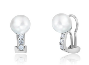 Crislu Pearl Clip with CZ Earrings Finished in Pure Platinum