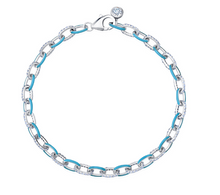 Load image into Gallery viewer, Crislu Platinum Glaze Blue Enamel Chainlink Bracelet
