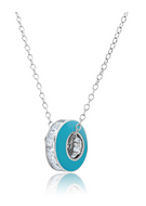 Crislu Platinum Glaze Blue Enamel Circle Necklace