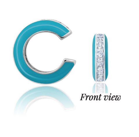 Crislu Platinum Glaze Blue Enamel Cuff Earring