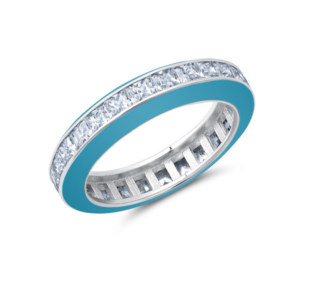 Crislu Platinum Glaze Blue Enamel Ring