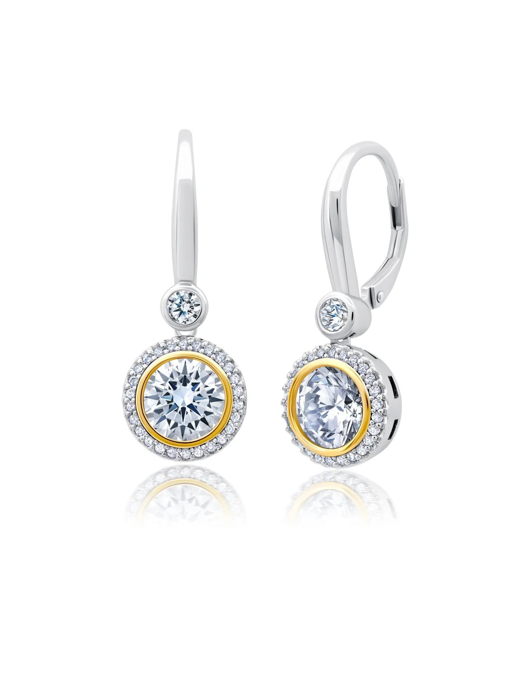 Crislu Ray-diance Two-Tone Halo Dangle Earrings Finished in Platinum & 18kt Yellow Gold