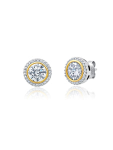 Crislu Ray-diance Two-Tone Halo Earrings Finished in Platinum & 18kt Yellow Gold