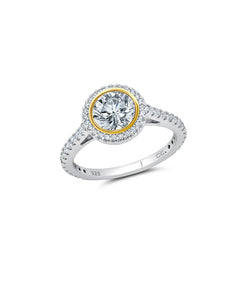 Crislu Ray-diance Two-Tone Halo Ring Finished in Platinum & 18kt Yellow Gold