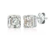 Royal Asscher Cut Stud Earrings Finished in Pure Platinum