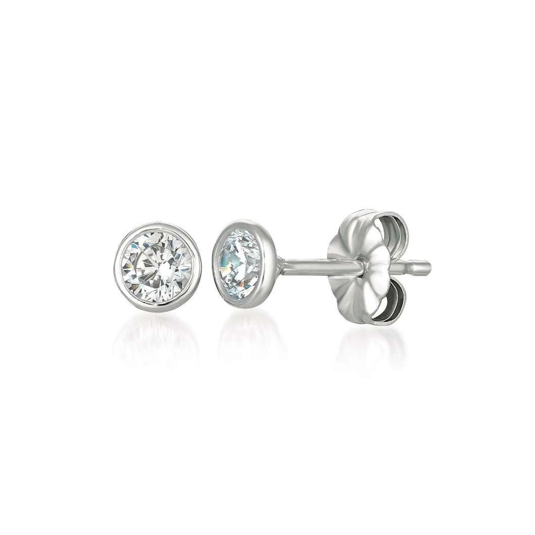 Crislu Solitaire Bezel Set Earrings Finished in Pure Platinum